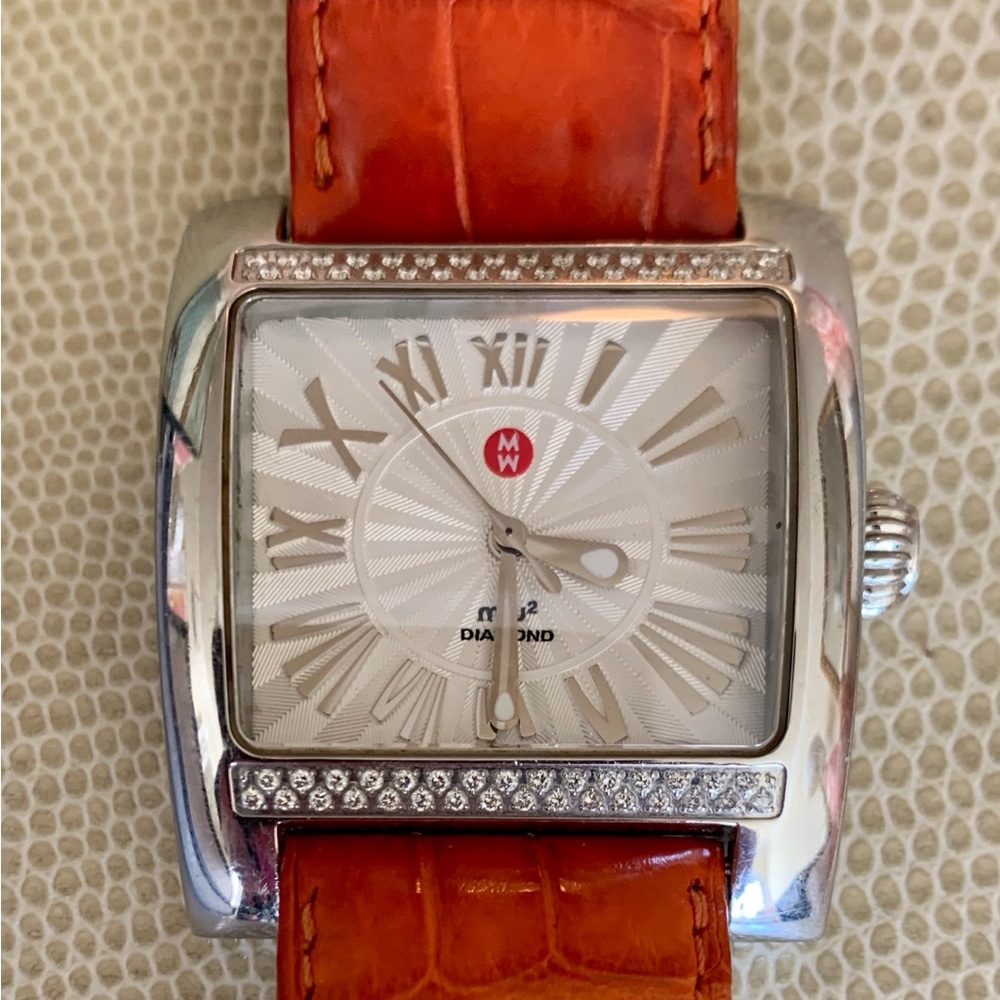 MW Silver Watch with Orange Leather Strap